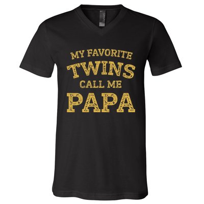 Vintage My Favorite Twins Call Me Papa Grandpa Of Twins V-Neck T-Shirt