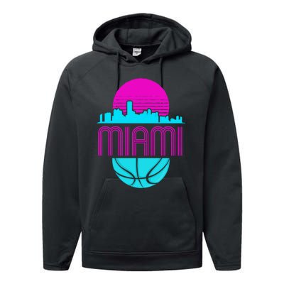 Vintage Miami Florida Cityscape Retro Basketball Performance Fleece Hoodie