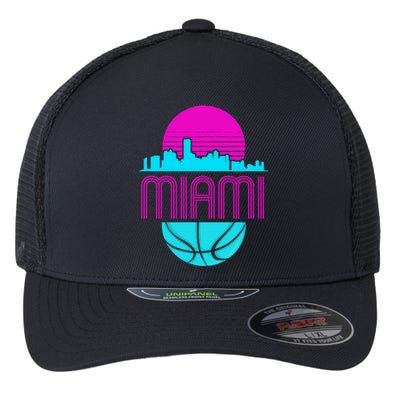 Vintage Miami Florida Cityscape Retro Basketball Flexfit Unipanel Trucker Cap