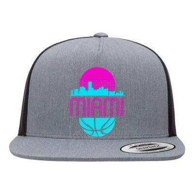 Vintage Miami Florida Cityscape Retro Basketball Flat Bill Trucker Hat