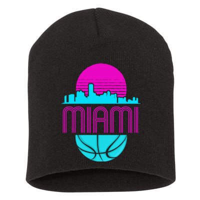 Vintage Miami Florida Cityscape Retro Basketball Short Acrylic Beanie