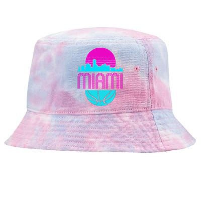 Vintage Miami Florida Cityscape Retro Basketball Tie-Dyed Bucket Hat