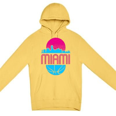 Vintage Miami Florida Cityscape Retro Basketball Premium Pullover Hoodie