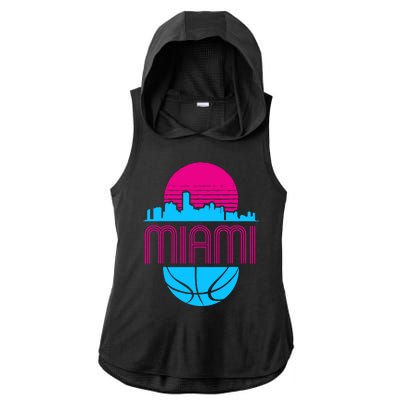 Vintage Miami Florida Cityscape Retro Basketball Ladies PosiCharge Tri-Blend Wicking Draft Hoodie Tank