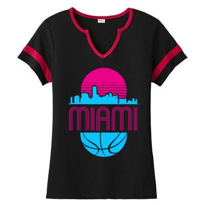 Vintage Miami Florida Cityscape Retro Basketball Ladies Halftime Notch Neck Tee