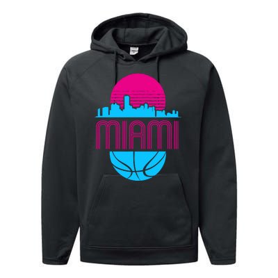 Vintage Miami Florida Cityscape Retro Basketball Performance Fleece Hoodie