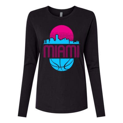 Vintage Miami Florida Cityscape Retro Basketball Womens Cotton Relaxed Long Sleeve T-Shirt