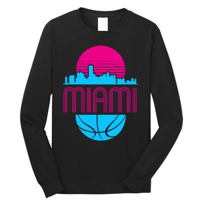 Vintage Miami Florida Cityscape Retro Basketball Long Sleeve Shirt