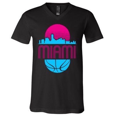 Vintage Miami Florida Cityscape Retro Basketball V-Neck T-Shirt