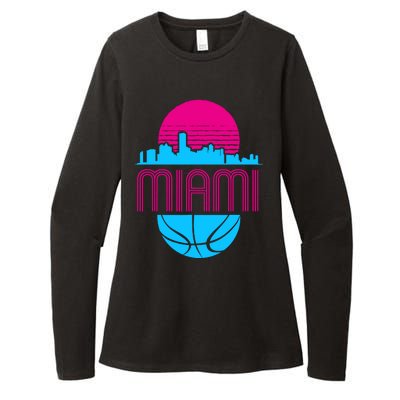 Vintage Miami Florida Cityscape Retro Basketball Womens CVC Long Sleeve Shirt