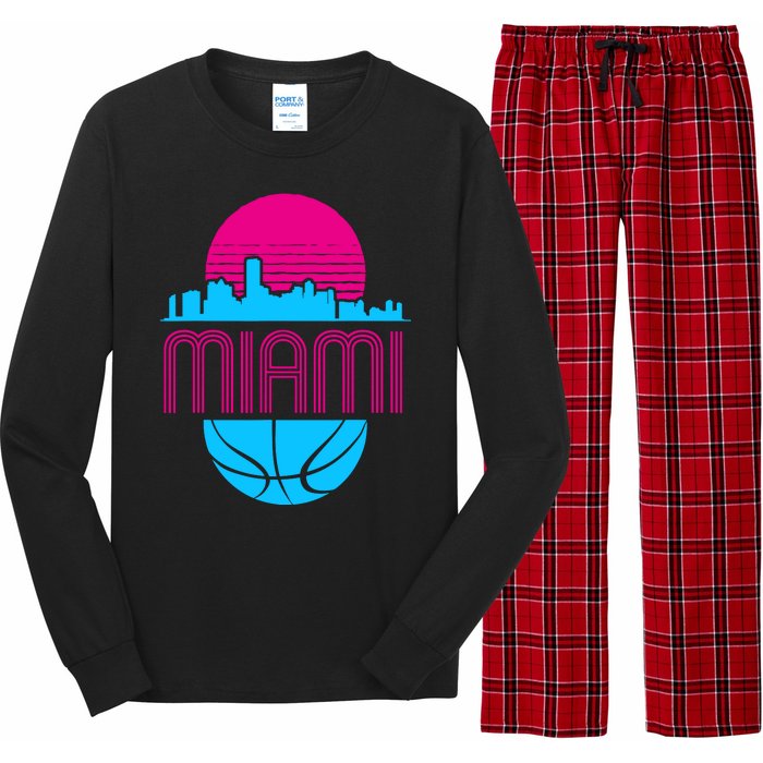 Vintage Miami Florida Cityscape Retro Basketball Long Sleeve Pajama Set