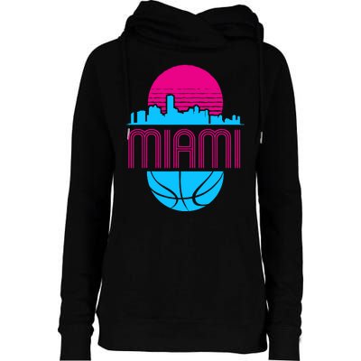 Vintage Miami Florida Cityscape Retro Basketball Womens Funnel Neck Pullover Hood