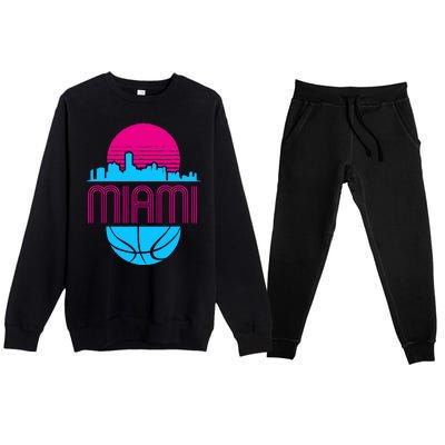 Vintage Miami Florida Cityscape Retro Basketball Premium Crewneck Sweatsuit Set