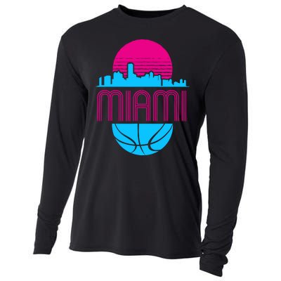 Vintage Miami Florida Cityscape Retro Basketball Cooling Performance Long Sleeve Crew