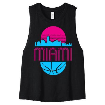 Vintage Miami Florida Cityscape Retro Basketball Women's Racerback Cropped Tank