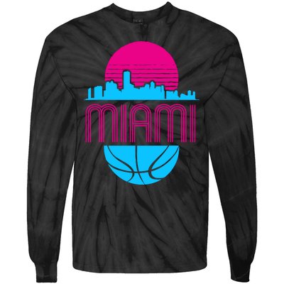 Vintage Miami Florida Cityscape Retro Basketball Tie-Dye Long Sleeve Shirt