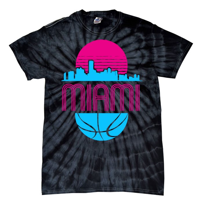 Vintage Miami Florida Cityscape Retro Basketball Tie-Dye T-Shirt