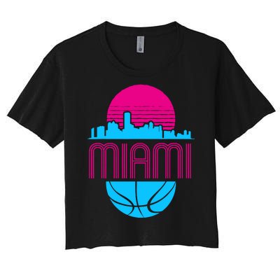 Vintage Miami Florida Cityscape Retro Basketball Women's Crop Top Tee