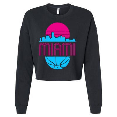 Vintage Miami Florida Cityscape Retro Basketball Cropped Pullover Crew