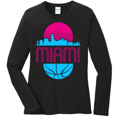 Vintage Miami Florida Cityscape Retro Basketball Ladies Long Sleeve Shirt