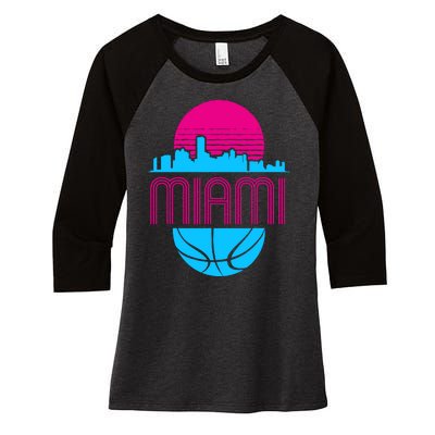 Vintage Miami Florida Cityscape Retro Basketball Women's Tri-Blend 3/4-Sleeve Raglan Shirt