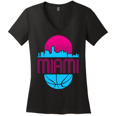 Vintage Miami Florida Cityscape Retro Basketball Women's V-Neck T-Shirt