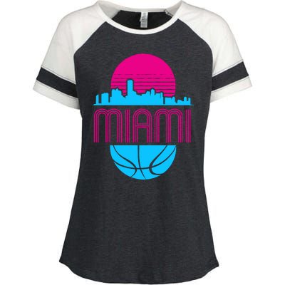 Vintage Miami Florida Cityscape Retro Basketball Enza Ladies Jersey Colorblock Tee