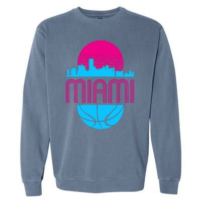 Vintage Miami Florida Cityscape Retro Basketball Garment-Dyed Sweatshirt