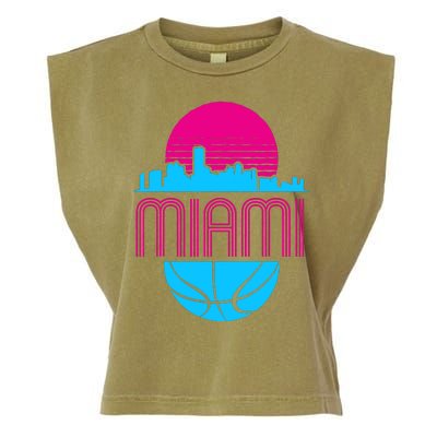 Vintage Miami Florida Cityscape Retro Basketball Garment-Dyed Women's Muscle Tee