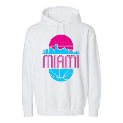 Vintage Miami Florida Cityscape Retro Basketball Garment-Dyed Fleece Hoodie