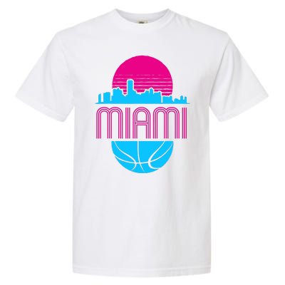 Vintage Miami Florida Cityscape Retro Basketball Garment-Dyed Heavyweight T-Shirt