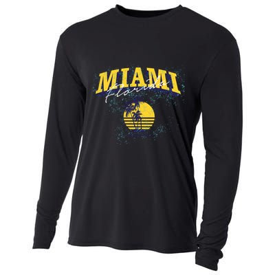 Vintage Miami Florida Beach Fun Cooling Performance Long Sleeve Crew