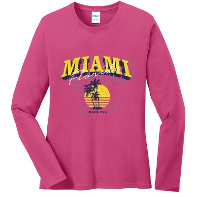 Vintage Miami Florida Beach Fun Ladies Long Sleeve Shirt