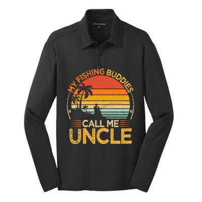 Vintage My Fishing Buddies Call Uncle Fishing Father's Day Meaningful Gift Silk Touch Performance Long Sleeve Polo