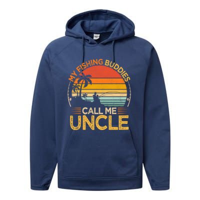 Vintage My Fishing Buddies Call Uncle Fishing Father's Day Meaningful Gift Performance Fleece Hoodie