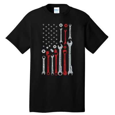 Vintage Mechanic Flag Usa American Patriotic Flag Cars Tall T-Shirt