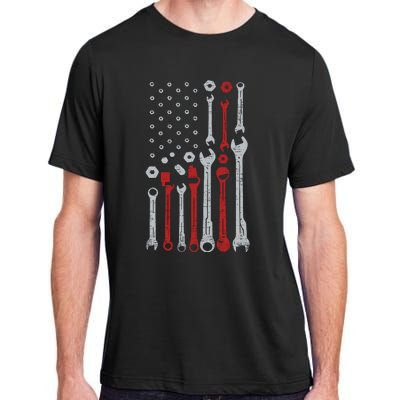 Vintage Mechanic Flag Usa American Patriotic Flag Cars Adult ChromaSoft Performance T-Shirt