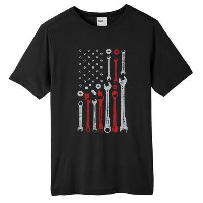 Vintage Mechanic Flag Usa American Patriotic Flag Cars Tall Fusion ChromaSoft Performance T-Shirt