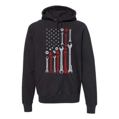 Vintage Mechanic Flag Usa American Patriotic Flag Cars Premium Hoodie