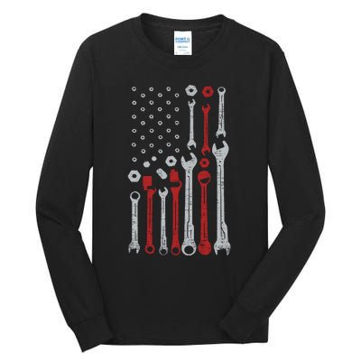 Vintage Mechanic Flag Usa American Patriotic Flag Cars Tall Long Sleeve T-Shirt