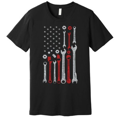 Vintage Mechanic Flag Usa American Patriotic Flag Cars Premium T-Shirt