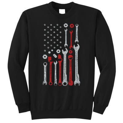 Vintage Mechanic Flag Usa American Patriotic Flag Cars Tall Sweatshirt