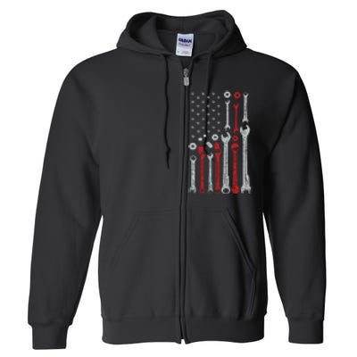 Vintage Mechanic Flag Usa American Patriotic Flag Cars Full Zip Hoodie