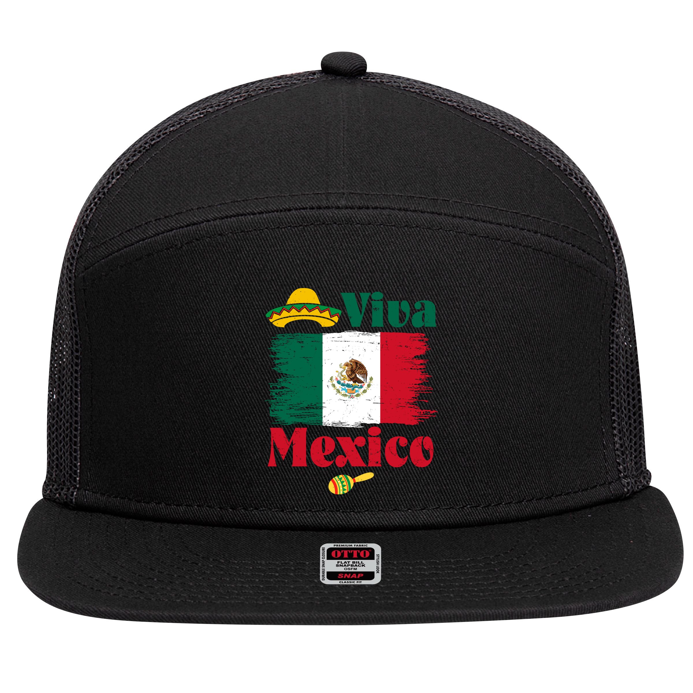 Viva Mexico Flag Mexican Independence Day 7 Panel Mesh Trucker Snapback Hat