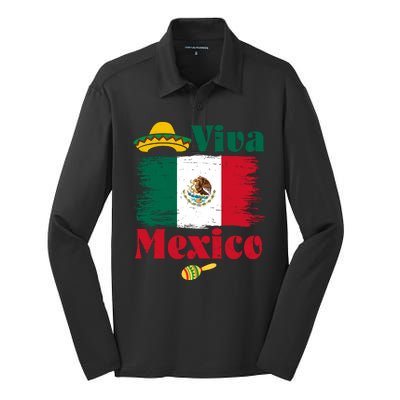 Viva Mexico Flag Mexican Independence Day Silk Touch Performance Long Sleeve Polo