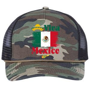 Viva Mexico Flag Mexican Independence Day Retro Rope Trucker Hat Cap