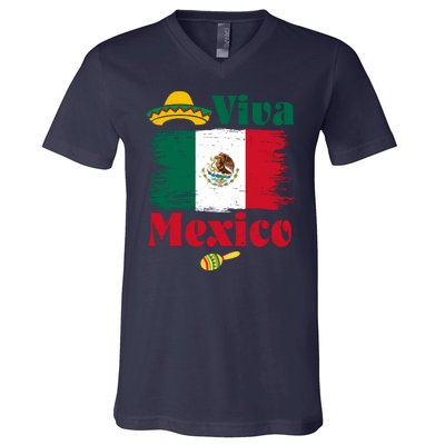 Viva Mexico Flag Mexican Independence Day V-Neck T-Shirt