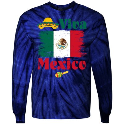 Viva Mexico Flag Mexican Independence Day Tie-Dye Long Sleeve Shirt