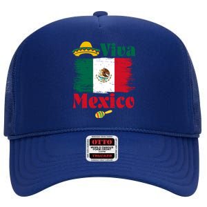 Viva Mexico Flag Mexican Independence Day High Crown Mesh Back Trucker Hat