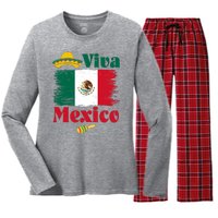 Viva Mexico Flag Mexican Independence Day Women's Long Sleeve Flannel Pajama Set 